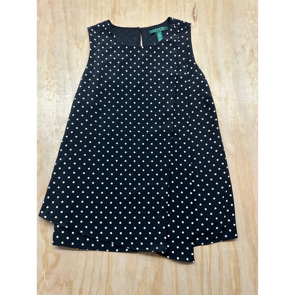 Lauren Ralph Lauren Black White Polka Dot Draped Sleeveless Blouse Top Womens 6